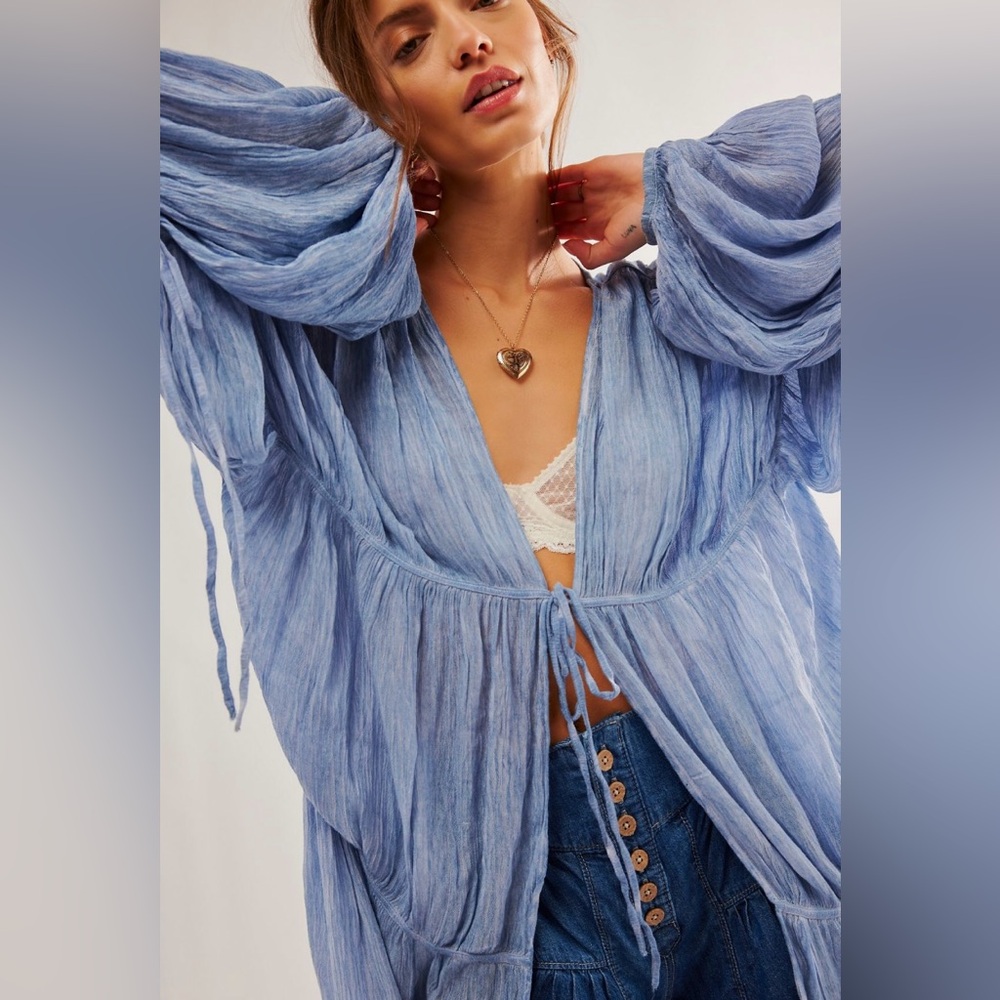 Free People Sky Blue Billowy Blouse